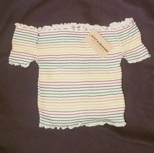 Rainbow striped crop top.